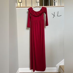 Extra large maternity dress red stretchy off the shoulders photoshoot